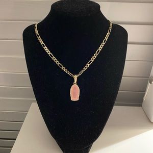 Gold Plated Peach Guadalupe Pendant With 20” Figaro Necklace